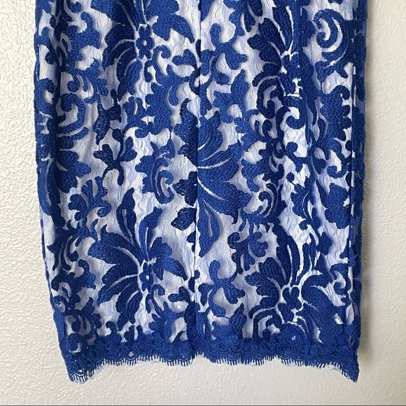 NWT Tadashi Shoji Embroidered Lace V-Neck Vibrant Blue Dress Size 2 - Picture 8 of 10